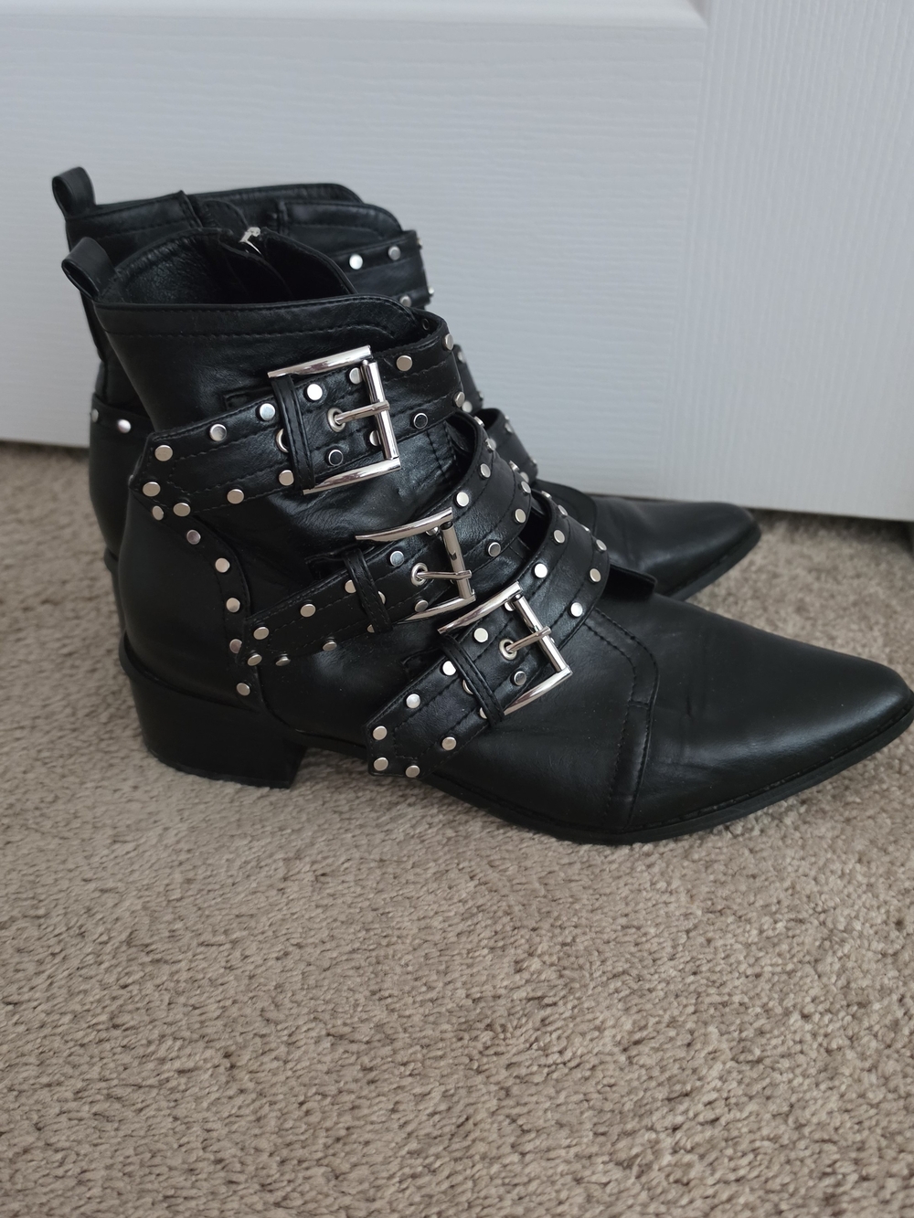 City Chic Black Studded Buckle Ankle Booties